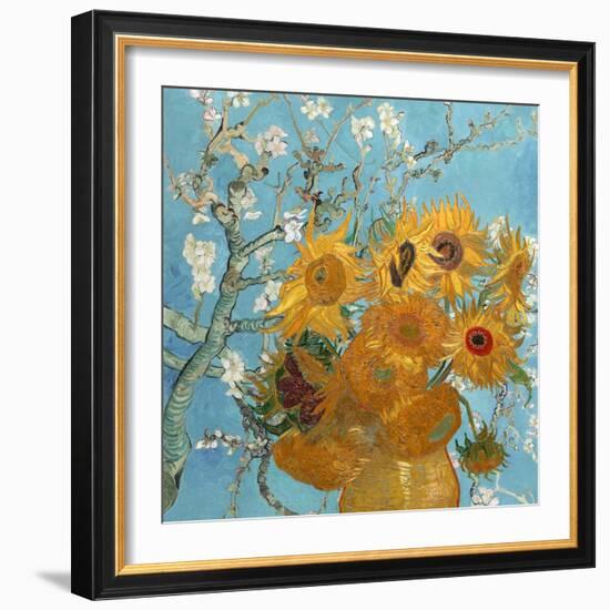 Collage Design with Painting Elements - Sunflowers & Almond Branches in Bloom-Elements of Vincent Van Gogh-Framed Art Print