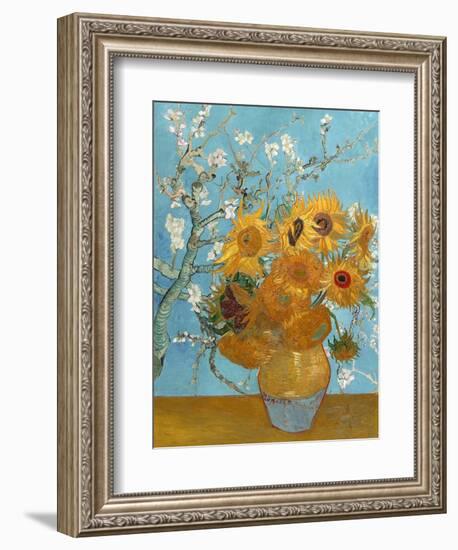 Collage Design with Painting Elements - Sunflowers & Almond Branches in Bloom-Elements of Vincent Van Gogh-Framed Premium Giclee Print