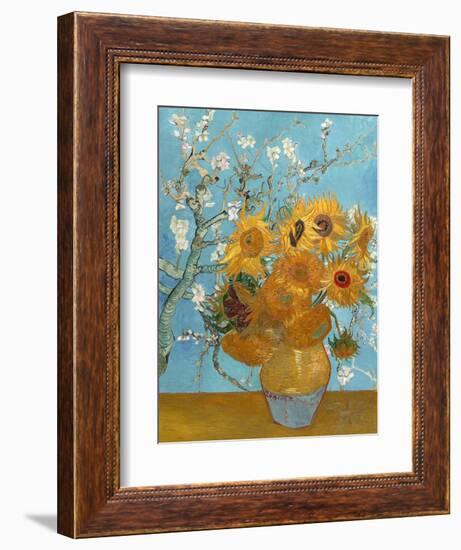 Collage Design with Painting Elements - Sunflowers & Almond Branches in Bloom-Elements of Vincent Van Gogh-Framed Premium Giclee Print