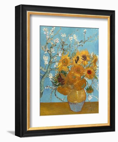 Collage Design with Painting Elements - Sunflowers & Almond Branches in Bloom-Elements of Vincent Van Gogh-Framed Premium Giclee Print