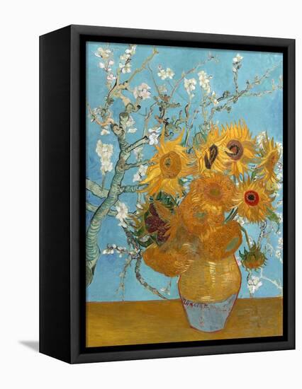 Collage Design with Painting Elements - Sunflowers & Almond Branches in Bloom-Elements of Vincent Van Gogh-Framed Stretched Canvas