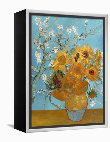 Collage Design with Painting Elements - Sunflowers & Almond Branches in Bloom-Elements of Vincent Van Gogh-Framed Stretched Canvas