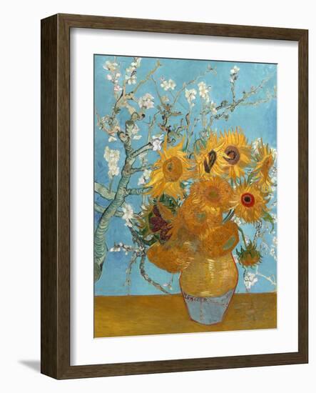 Collage Design with Painting Elements - Sunflowers & Almond Branches in Bloom-Elements of Vincent Van Gogh-Framed Art Print