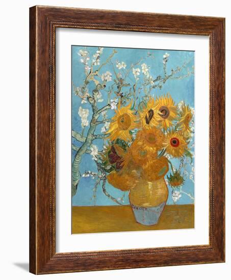 Collage Design with Painting Elements - Sunflowers & Almond Branches in Bloom-Elements of Vincent Van Gogh-Framed Art Print