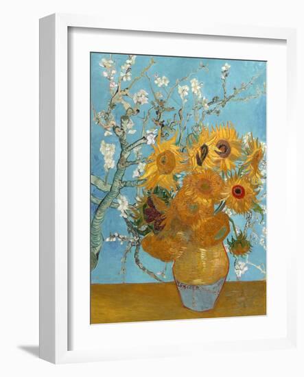 Collage Design with Painting Elements - Sunflowers & Almond Branches in Bloom-Elements of Vincent Van Gogh-Framed Art Print