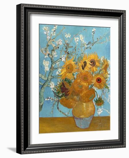 Collage Design with Painting Elements - Sunflowers & Almond Branches in Bloom-Elements of Vincent Van Gogh-Framed Art Print