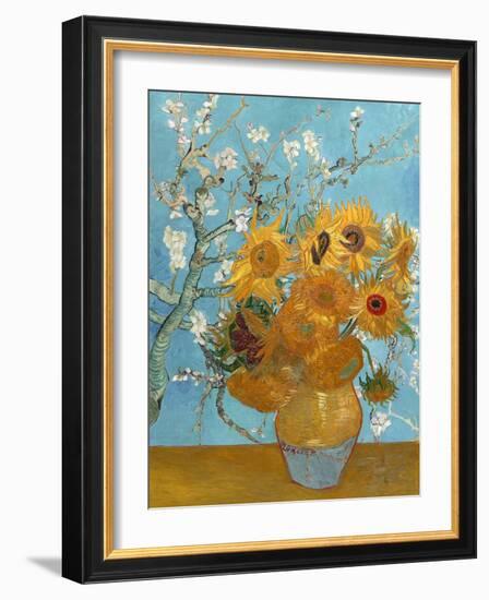 Collage Design with Painting Elements - Sunflowers & Almond Branches in Bloom-Elements of Vincent Van Gogh-Framed Art Print