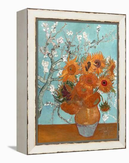Collage Design with Painting Elements - Sunflowers & Almond Branches in Bloom-Elements of Vincent Van Gogh-Framed Stretched Canvas
