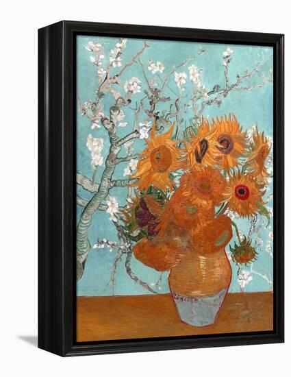 Collage Design with Painting Elements - Sunflowers & Almond Branches in Bloom-Elements of Vincent Van Gogh-Framed Stretched Canvas