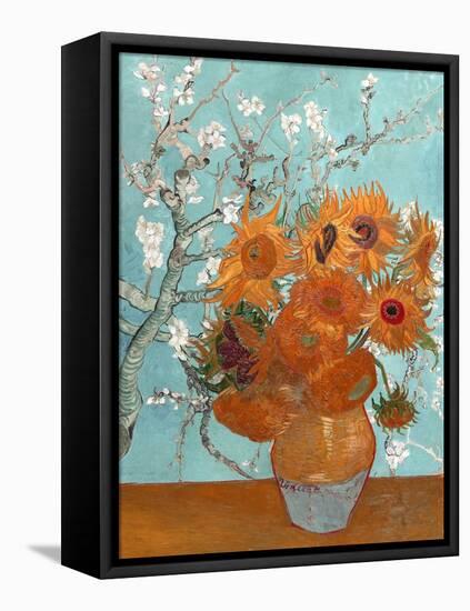 Collage Design with Painting Elements - Sunflowers & Almond Branches in Bloom-Elements of Vincent Van Gogh-Framed Stretched Canvas