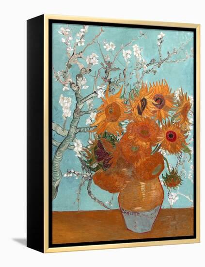 Collage Design with Painting Elements - Sunflowers & Almond Branches in Bloom-Elements of Vincent Van Gogh-Framed Stretched Canvas