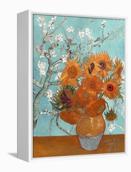 Collage Design with Painting Elements - Sunflowers & Almond Branches in Bloom-Elements of Vincent Van Gogh-Framed Stretched Canvas