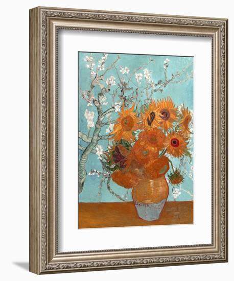 Collage Design with Painting Elements - Sunflowers & Almond Branches in Bloom-Elements of Vincent Van Gogh-Framed Premium Giclee Print