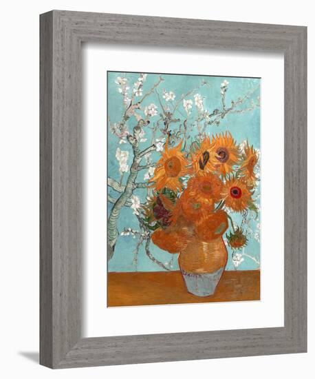 Collage Design with Painting Elements - Sunflowers & Almond Branches in Bloom-Elements of Vincent Van Gogh-Framed Premium Giclee Print