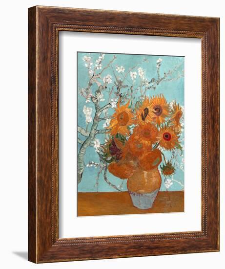 Collage Design with Painting Elements - Sunflowers & Almond Branches in Bloom-Elements of Vincent Van Gogh-Framed Premium Giclee Print