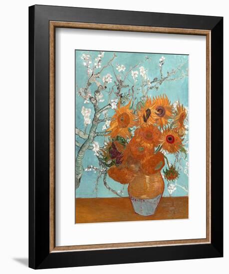 Collage Design with Painting Elements - Sunflowers & Almond Branches in Bloom-Elements of Vincent Van Gogh-Framed Premium Giclee Print