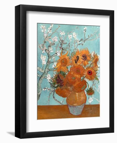 Collage Design with Painting Elements - Sunflowers & Almond Branches in Bloom-Elements of Vincent Van Gogh-Framed Premium Giclee Print