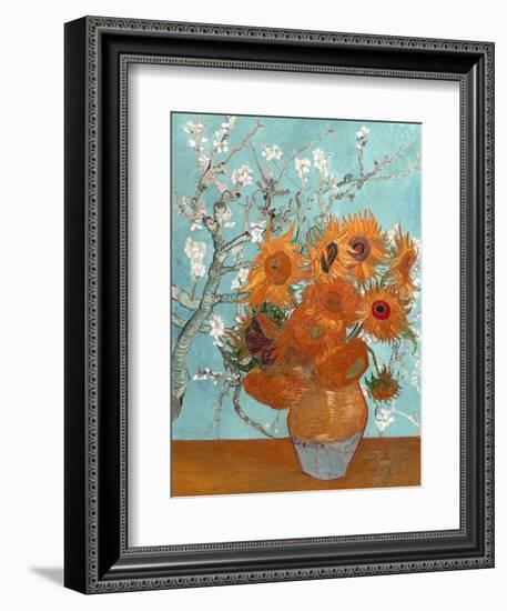 Collage Design with Painting Elements - Sunflowers & Almond Branches in Bloom-Elements of Vincent Van Gogh-Framed Premium Giclee Print