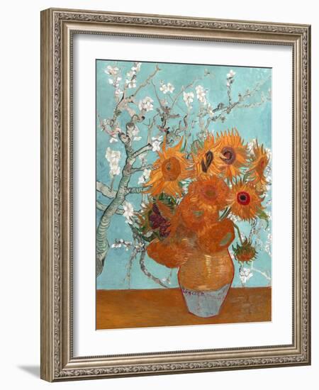 Collage Design with Painting Elements - Sunflowers & Almond Branches in Bloom-Elements of Vincent Van Gogh-Framed Art Print