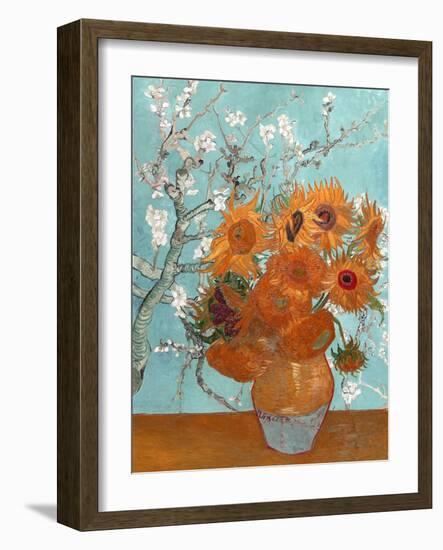 Collage Design with Painting Elements - Sunflowers & Almond Branches in Bloom-Elements of Vincent Van Gogh-Framed Art Print