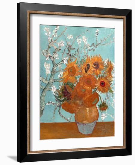 Collage Design with Painting Elements - Sunflowers & Almond Branches in Bloom-Elements of Vincent Van Gogh-Framed Art Print