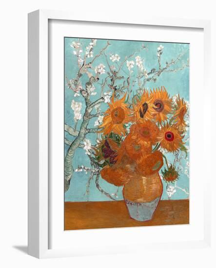 Collage Design with Painting Elements - Sunflowers & Almond Branches in Bloom-Elements of Vincent Van Gogh-Framed Art Print