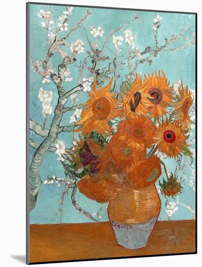 Collage Design with Painting Elements - Sunflowers & Almond Branches in Bloom-Elements of Vincent Van Gogh-Mounted Art Print