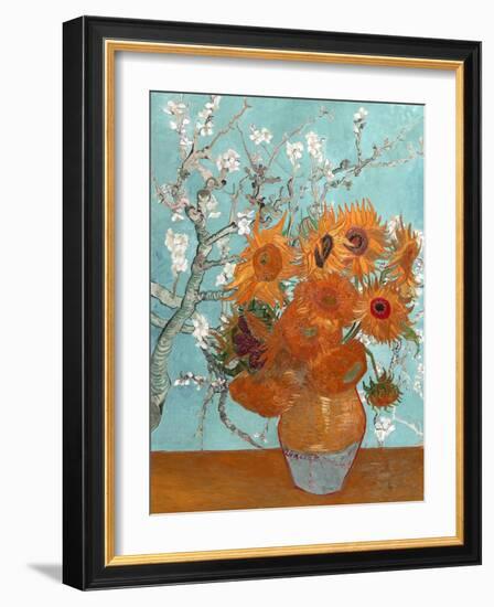 Collage Design with Painting Elements - Sunflowers & Almond Branches in Bloom-Elements of Vincent Van Gogh-Framed Art Print