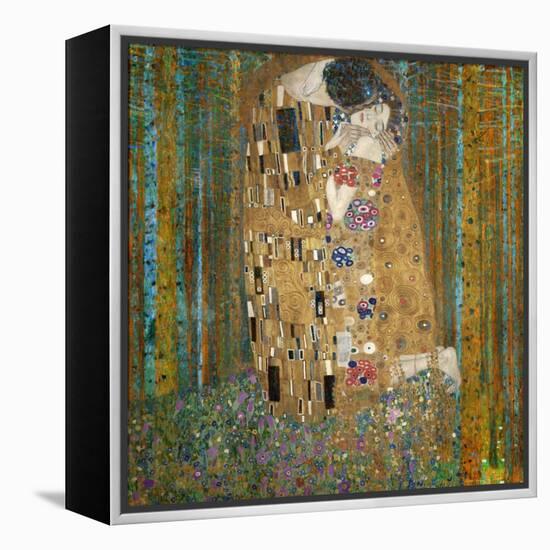 Collage Design with Painting Elements - The Kiss & Tannenwald (Pine Forest)-Elements of Gustav Klimt-Framed Stretched Canvas