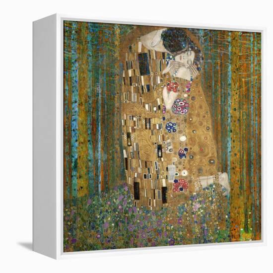 Collage Design with Painting Elements - The Kiss & Tannenwald (Pine Forest)-Elements of Gustav Klimt-Framed Stretched Canvas