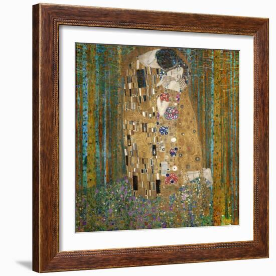 Collage Design with Painting Elements - The Kiss & Tannenwald (Pine Forest)-Elements of Gustav Klimt-Framed Art Print