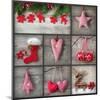 Collage of Christmas Photos over Grey Wood Background-egal-Mounted Photographic Print