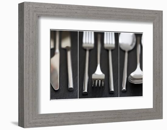 Collage of Cutlery Images on Rustic Style Background-Veneratio-Framed Photographic Print