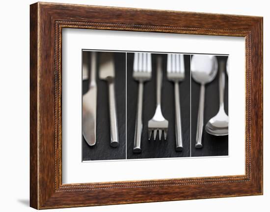 Collage of Cutlery Images on Rustic Style Background-Veneratio-Framed Photographic Print