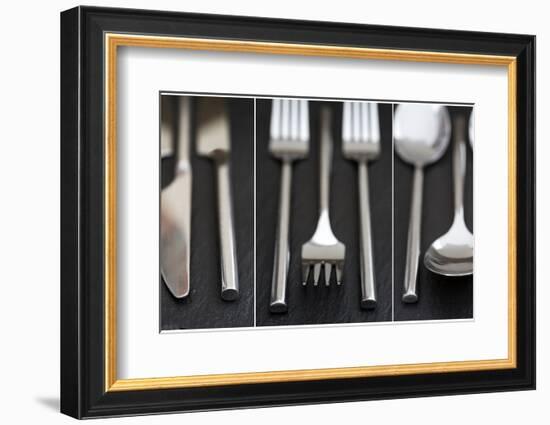 Collage of Cutlery Images on Rustic Style Background-Veneratio-Framed Photographic Print