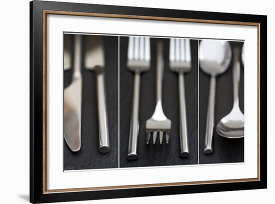 Collage of Cutlery Images on Rustic Style Background-Veneratio-Framed Photographic Print