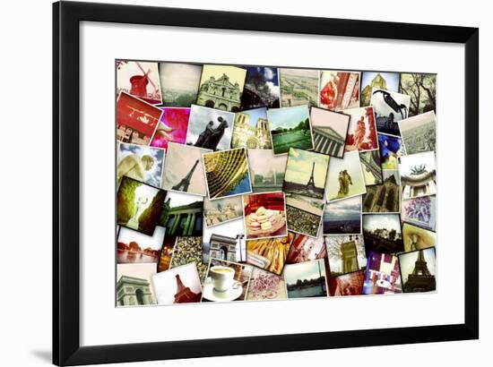 Collage of Different Snapshots of Different Landmarks and Scenes of Paris with Filter Effect-nito-Framed Photographic Print