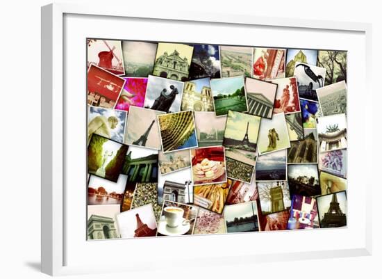 Collage of Different Snapshots of Different Landmarks and Scenes of Paris with Filter Effect-nito-Framed Photographic Print