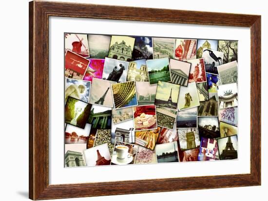 Collage of Different Snapshots of Different Landmarks and Scenes of Paris with Filter Effect-nito-Framed Photographic Print