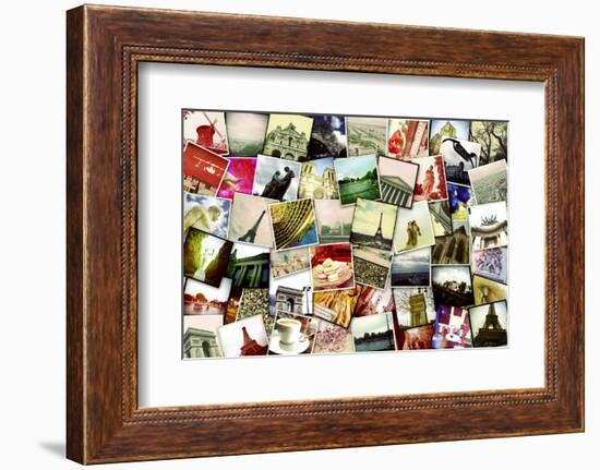 Collage of Different Snapshots of Different Landmarks and Scenes of Paris with Filter Effect-nito-Framed Photographic Print