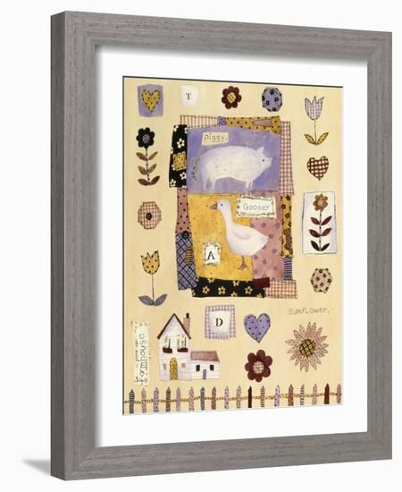 Collage of Flowers and Farm House with Pig and Goose in Center-Hope Street Designs-Framed Giclee Print