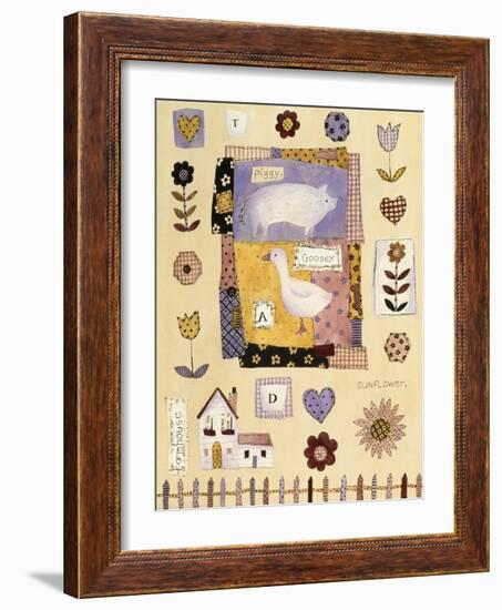 Collage of Flowers and Farm House with Pig and Goose in Center-Hope Street Designs-Framed Giclee Print