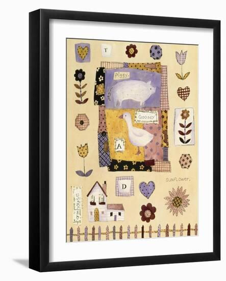 Collage of Flowers and Farm House with Pig and Goose in Center-Hope Street Designs-Framed Giclee Print