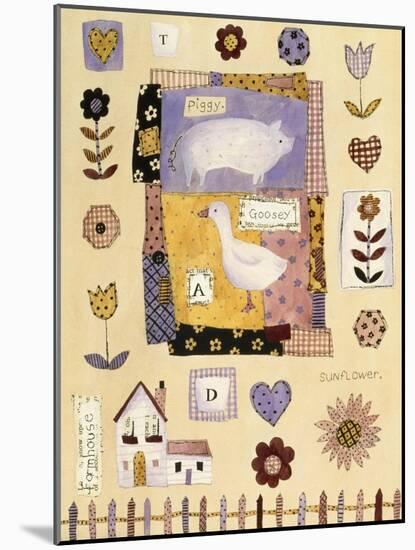 Collage of Flowers and Farm House with Pig and Goose in Center-Hope Street Designs-Mounted Giclee Print