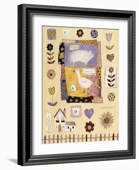 Collage of Flowers and Farm House with Pig and Goose in Center-Hope Street Designs-Framed Giclee Print