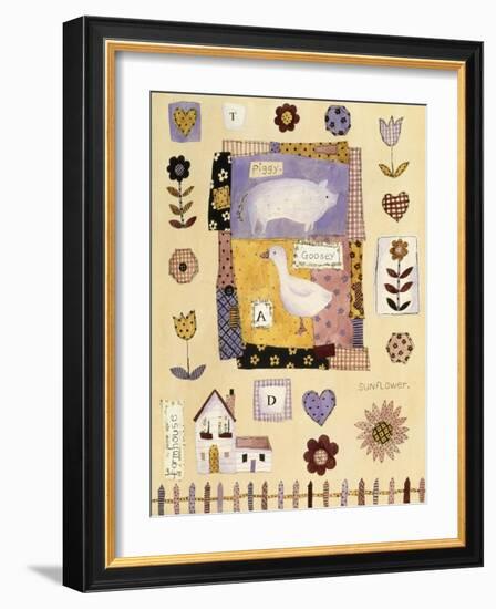 Collage of Flowers and Farm House with Pig and Goose in Center-Hope Street Designs-Framed Giclee Print