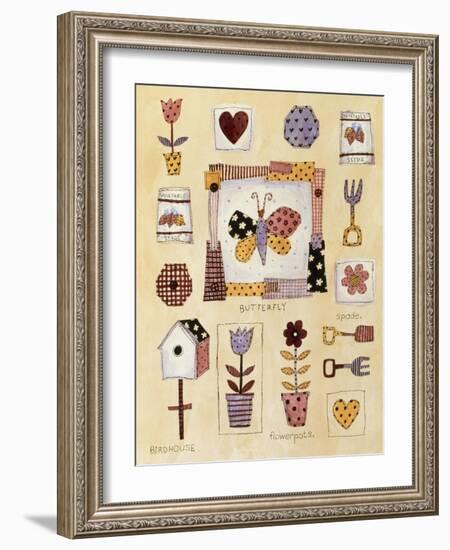 Collage of Gardening Items with a Butterfly in Center-Hope Street Designs-Framed Giclee Print