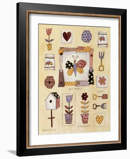 Collage of Gardening Items with a Butterfly in Center-Hope Street Designs-Framed Giclee Print