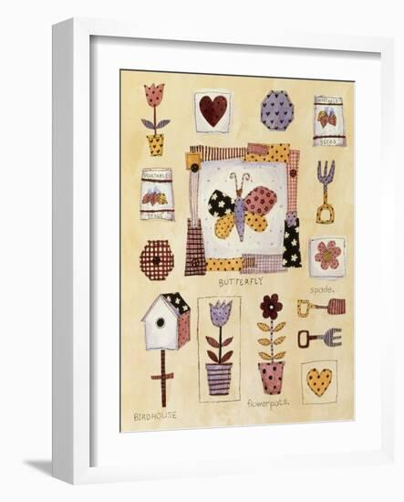 Collage of Gardening Items with a Butterfly in Center-Hope Street Designs-Framed Giclee Print