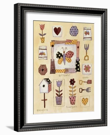 Collage of Gardening Items with a Butterfly in Center-Hope Street Designs-Framed Giclee Print
